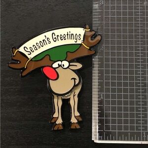 Seasons Greetings Reindeer Articulated Pin Brooch
